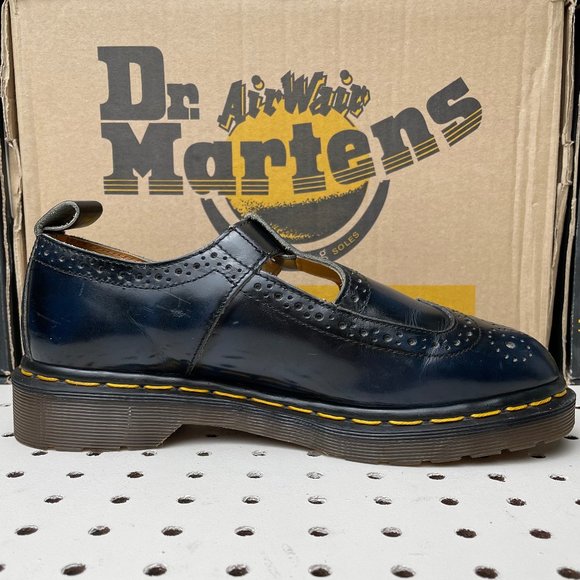 Vintage Dr. Martens Doc England Navy Blue Black Wingtip Mary Janes Sandals UK 6 - Picture 6 of 15